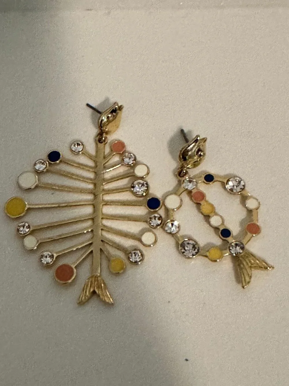 J.Crew Asymmetrical Fish Skeleton Statement Earrings – Colorful Rhinestones